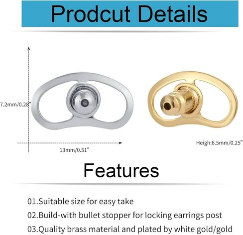 Earring Backs for Droopy Ears, AKRUWELY Locking Bullet Earring Support Lifter Backs for Heavy Earrings Earlobe Large Earring Backings for Studs Heavy Earring Support Backs Gold 4pcs in Kuwait