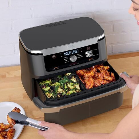 Ninja AD600CO Foodi 7-in-1 FlexBasket Air Fryer with 11-QT MegaZone & Basket Divider for Full Meals, Smart Finish Cook 2 Foods 2 Ways, Family Sized Capacity, Air Fry, Roast & More (Renewed) in Saudi Arabia
