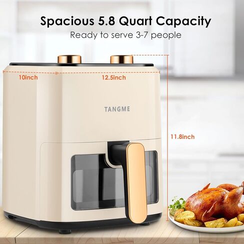 فرن مقلاة هوائية تانجمي، مقلاة هوائية بسعة 5.8 لتر مع نافذة عرض، فرن محمصة كهربائي للقلي بالهواء بقدرة 1350 وات للخبز والتحميص والتجفيف والإغلاق التلقائي وسلة آمنة للغسل في غسالة الأطباق in Kuwait