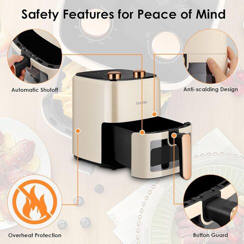 فرن مقلاة هوائية تانجمي، مقلاة هوائية بسعة 5.8 لتر مع نافذة عرض، فرن محمصة كهربائي للقلي بالهواء بقدرة 1350 وات للخبز والتحميص والتجفيف والإغلاق التلقائي وسلة آمنة للغسل في غسالة الأطباق in Kuwait