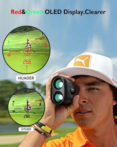 محدد نطاق الجولف HUADER مع مفتاح منحدر، جهاز تحديد نطاق الليزر بشاشة OLED باللون الأحمر/الأخضر مع دقة عالية، شريط مغناطيسي، اهتزاز قفل سارية العلم، قابل لإعادة الشحن، مكتشف نطاق 1093 ياردة للصيد in Kuwait