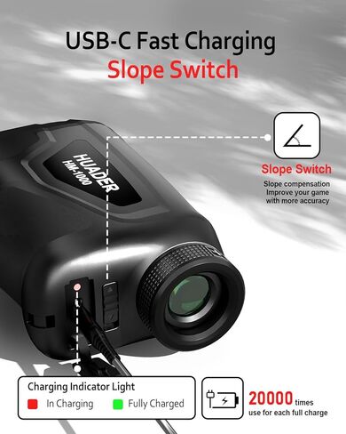 محدد نطاق الجولف HUADER مع مفتاح منحدر، جهاز تحديد نطاق الليزر بشاشة OLED باللون الأحمر/الأخضر مع دقة عالية، شريط مغناطيسي، اهتزاز قفل سارية العلم، قابل لإعادة الشحن، مكتشف نطاق 1093 ياردة للصيد in Kuwait