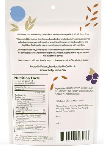 Puuro Prebiotic Fiber Powder with Real Berries Oat Fiber and Ground Flax for Gut Health & Constipation Relief - Soluble & Insoluble Fiber from Whole Foods - 6g of Fiber - 8oz 14 Servings in Saudi Arabia