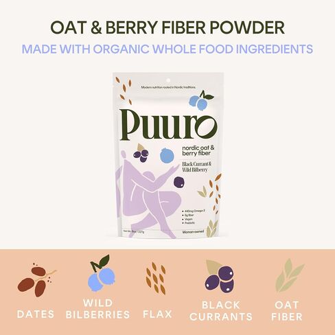 Puuro Prebiotic Fiber Powder with Real Berries Oat Fiber and Ground Flax for Gut Health & Constipation Relief - Soluble & Insoluble Fiber from Whole Foods - 6g of Fiber - 8oz 14 Servings in Saudi Arabia