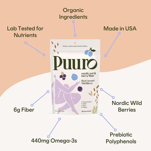 Puuro Prebiotic Fiber Powder with Real Berries Oat Fiber and Ground Flax for Gut Health & Constipation Relief - Soluble & Insoluble Fiber from Whole Foods - 6g of Fiber - 8oz 14 Servings in Saudi Arabia