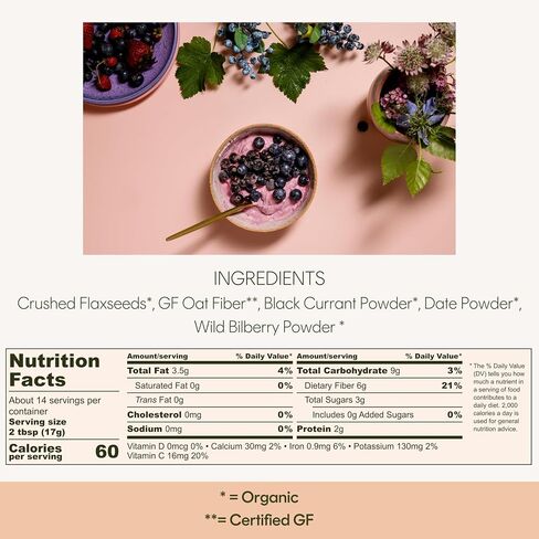 Puuro Prebiotic Fiber Powder with Real Berries Oat Fiber and Ground Flax for Gut Health & Constipation Relief - Soluble & Insoluble Fiber from Whole Foods - 6g of Fiber - 8oz 14 Servings in Saudi Arabia
