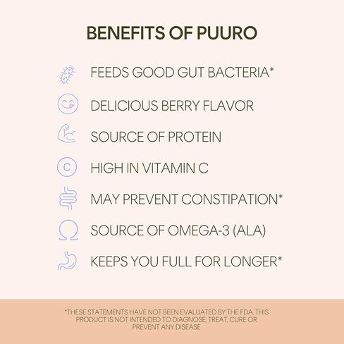 Puuro Prebiotic Fiber Powder with Real Berries Oat Fiber and Ground Flax for Gut Health & Constipation Relief - Soluble & Insoluble Fiber from Whole Foods - 6g of Fiber - 8oz 14 Servings in Saudi Arabia