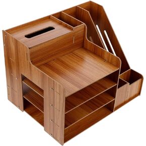 Angoily Cherry Wood Desktop Storage Rack Portable 3-Tier Tabletop Organizer Adjustable Height Shelf for Office Supplies Home Decor and Desk Organization in Saudi Arabia