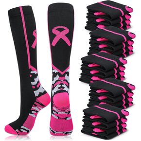 12 Pairs Breast Cancer Awareness Socks Football Pink Ribbon Calf Socks Sport Softball Soccer Football Soccer Athletic Digital Camo Pattern Crew Socks for Women Men in Kuwait