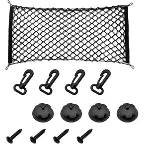 Car Rear Cargo Net Exterior Accessories, Adjustable Elastic Trunk Cargo Storage Organizer Net, Nylon Mesh Double-Layer with Hooks Compatible with Car, Trucks, SUV (35.4"x 15.7") in Kuwait