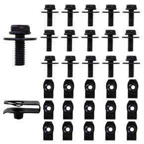 Engine Under Cover Splash Shield Guard Body Bolts Screws, Bumper Fender Liner Push Retainer Fastener Rivet Car Clips Kit, Car Bumper Clips, U-Nuts Kit, Universal Car Replacement, Black，65PCS in Kuwait