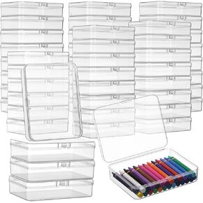 Dunzoom 50 Pcs Plastic Crayon Box with Lid Clear Mini Crayons Organizer Holder Small Case Storage Containers for Pen Pencil Art Crafts School Classroom Office Supplies in Saudi Arabia