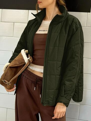 Aiopr Women's Oversized Lightweight Down Coat Long Sleeve Zip Packable Short Puffer Jackets in Kuwait