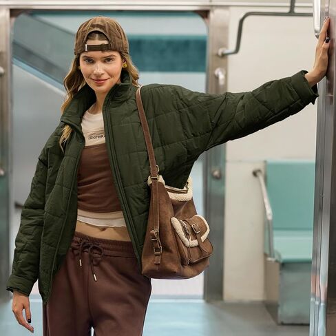 Aiopr Women's Oversized Lightweight Down Coat Long Sleeve Zip Packable Short Puffer Jackets in Kuwait