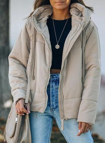 Dokotoo Womens 2023 Winter Full Zipper Hooded Puffer Jacket Short Coat with Pockets in Kuwait