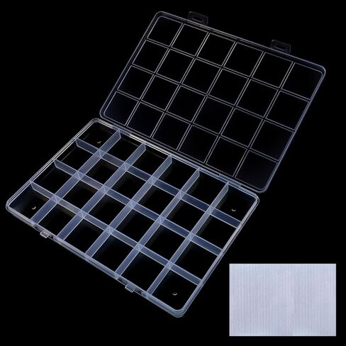 2Pcs 28-Grid Clear Plastic Organizer Box Fixed Compartment Storage Container for Rhinestones Beads, Earrings Art DIY Craft Jewelry, Small Parts, Small Items (8.8.5"*5.1"*0.6") in Saudi Arabia