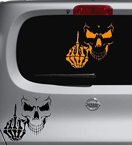 Skeleton with Middle Finger Vinyl Decal Sticker Car Window Wall Design Skull Crossbones (Height: 5", Blue) in Saudi Arabia