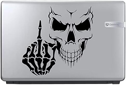 Skeleton with Middle Finger Vinyl Decal Sticker Car Window Wall Design Skull Crossbones (Height: 5", Blue) in Saudi Arabia