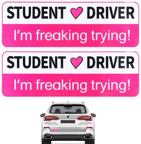2Pcs Student Driver Magnet for Car, Removable Student Driver Sticker Magnet with Reflective Surface Reflection Magnetic Bumper Stickers New Driver Safety Attention Sign for Car Decorations in Saudi Arabia