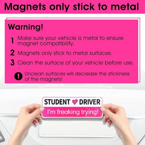 2Pcs Student Driver Magnet for Car, Removable Student Driver Sticker Magnet with Reflective Surface Reflection Magnetic Bumper Stickers New Driver Safety Attention Sign for Car Decorations in Saudi Arabia
