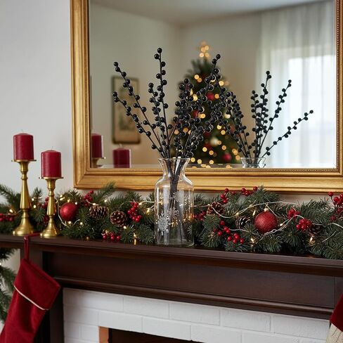 WILLBOND Artificial Red Berry Stems 21.6 Inch Christmas Red Berries Holly Berry Branches for Christmas Tree New Year Decor DIY Craft (8, Simple Style) in Saudi Arabia