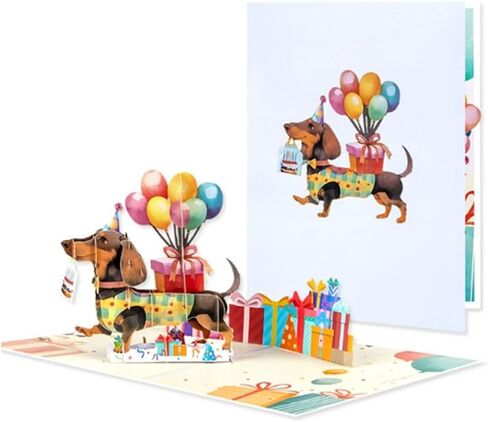 7.8x5.9 Inch Dachshund Dog Birthday 3D Pop Up Greeting Card Gifts for Dog Lover in Saudi Arabia