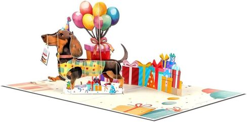 7.8x5.9 Inch Dachshund Dog Birthday 3D Pop Up Greeting Card Gifts for Dog Lover in Saudi Arabia