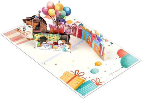 7.8x5.9 Inch Dachshund Dog Birthday 3D Pop Up Greeting Card Gifts for Dog Lover in Saudi Arabia