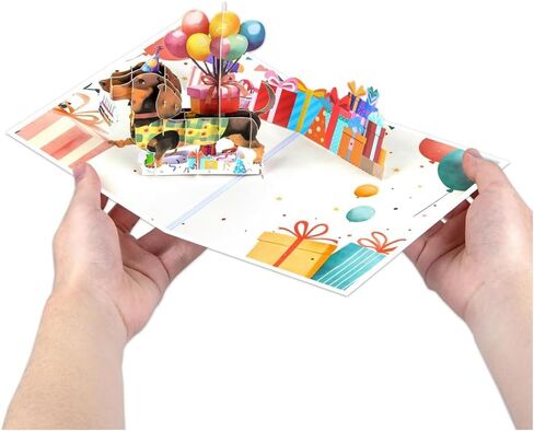 7.8x5.9 Inch Dachshund Dog Birthday 3D Pop Up Greeting Card Gifts for Dog Lover in Saudi Arabia