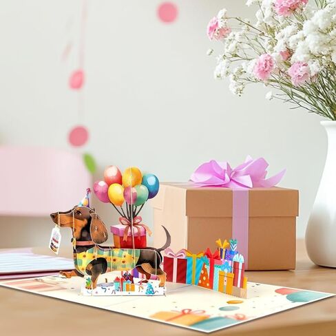 7.8x5.9 Inch Dachshund Dog Birthday 3D Pop Up Greeting Card Gifts for Dog Lover in Saudi Arabia