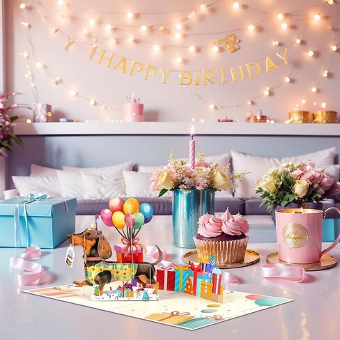 7.8x5.9 Inch Dachshund Dog Birthday 3D Pop Up Greeting Card Gifts for Dog Lover in Saudi Arabia