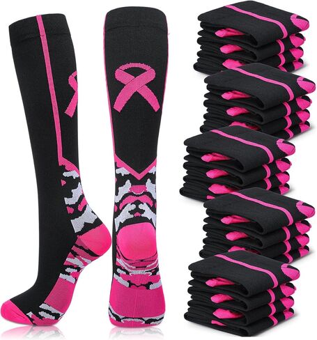 12 Pairs Breast Cancer Awareness Socks Football Pink Ribbon Calf Socks Sport Softball Soccer Football Soccer Athletic Digital Camo Pattern Crew Socks for Women Men in Kuwait