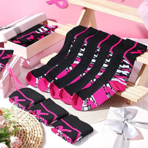 12 Pairs Breast Cancer Awareness Socks Football Pink Ribbon Calf Socks Sport Softball Soccer Football Soccer Athletic Digital Camo Pattern Crew Socks for Women Men in Kuwait
