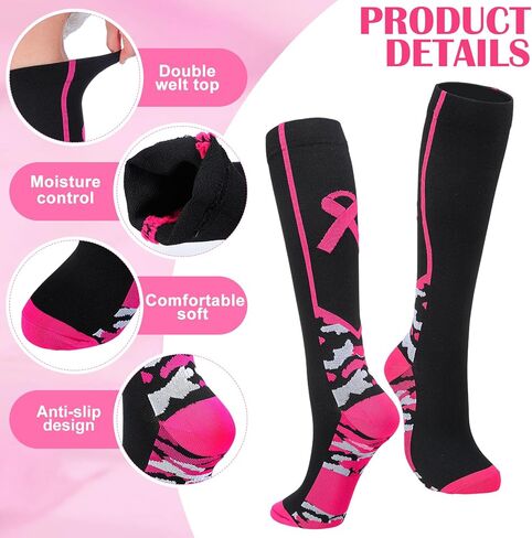 12 Pairs Breast Cancer Awareness Socks Football Pink Ribbon Calf Socks Sport Softball Soccer Football Soccer Athletic Digital Camo Pattern Crew Socks for Women Men in Kuwait