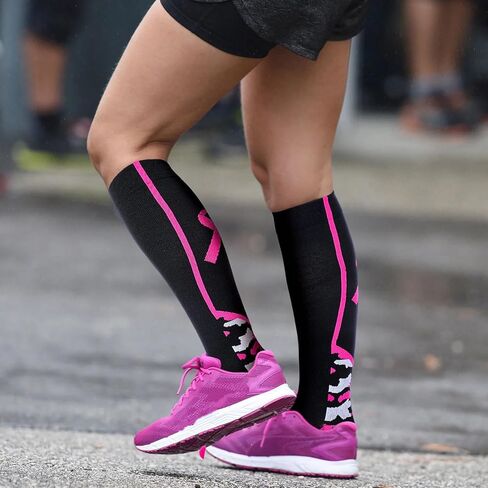 12 Pairs Breast Cancer Awareness Socks Football Pink Ribbon Calf Socks Sport Softball Soccer Football Soccer Athletic Digital Camo Pattern Crew Socks for Women Men in Kuwait