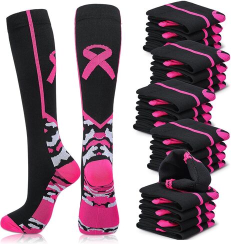 12 Pairs Breast Cancer Awareness Socks Football Pink Ribbon Calf Socks Sport Softball Soccer Football Soccer Athletic Digital Camo Pattern Crew Socks for Women Men in Kuwait