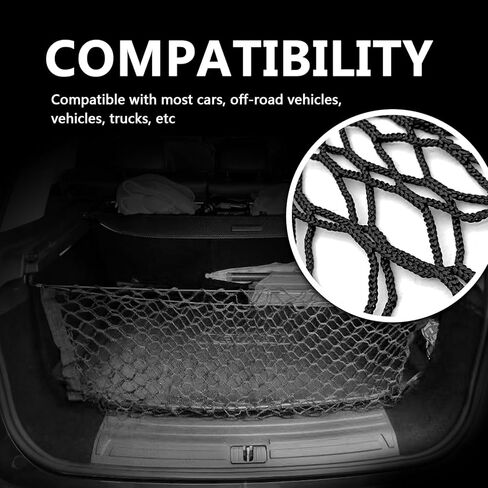 ملحقات خارجية لشبكة الحمولة الخلفية للسيارة، شبكة تنظيم تخزين حمولة السيارة المرنة القابلة للتعديل، شبكة نايلون مزدوجة الطبقة مع خطافات متوافقة مع السيارات والشاحنات وسيارات الدفع الرباعي (35.4 بوصة × 15.7 بوصة) in Kuwait