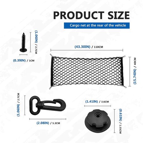 ملحقات خارجية لشبكة الحمولة الخلفية للسيارة، شبكة تنظيم تخزين حمولة السيارة المرنة القابلة للتعديل، شبكة نايلون مزدوجة الطبقة مع خطافات متوافقة مع السيارات والشاحنات وسيارات الدفع الرباعي (35.4 بوصة × 15.7 بوصة) in Kuwait
