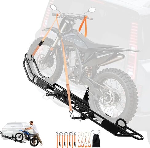 VEVOR Motorcycle Carrier, 500 lbs Capacity, Heavy Duty Steel Hitch Mount Rack with Anti-Tilt Lock Device, Straps & Stabilizer, Scooter Dirt Bike Trailer Hauler for Car Truck with 2-Inch Hitch Receiver in Saudi Arabia
