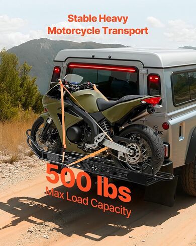 VEVOR Motorcycle Carrier, 500 lbs Capacity, Heavy Duty Steel Hitch Mount Rack with Anti-Tilt Lock Device, Straps & Stabilizer, Scooter Dirt Bike Trailer Hauler for Car Truck with 2-Inch Hitch Receiver in Saudi Arabia