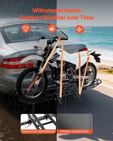 VEVOR Motorcycle Carrier, 500 lbs Capacity, Heavy Duty Steel Hitch Mount Rack with Anti-Tilt Lock Device, Straps & Stabilizer, Scooter Dirt Bike Trailer Hauler for Car Truck with 2-Inch Hitch Receiver in Saudi Arabia