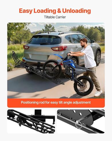 VEVOR Motorcycle Carrier, 500 lbs Capacity, Heavy Duty Steel Hitch Mount Rack with Anti-Tilt Lock Device, Straps & Stabilizer, Scooter Dirt Bike Trailer Hauler for Car Truck with 2-Inch Hitch Receiver in Saudi Arabia