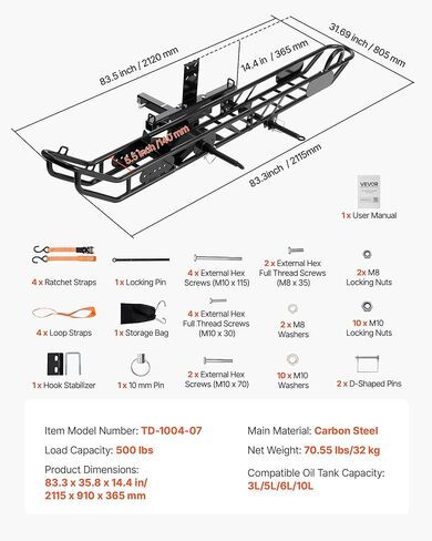 VEVOR Motorcycle Carrier, 500 lbs Capacity, Heavy Duty Steel Hitch Mount Rack with Anti-Tilt Lock Device, Straps & Stabilizer, Scooter Dirt Bike Trailer Hauler for Car Truck with 2-Inch Hitch Receiver in Saudi Arabia