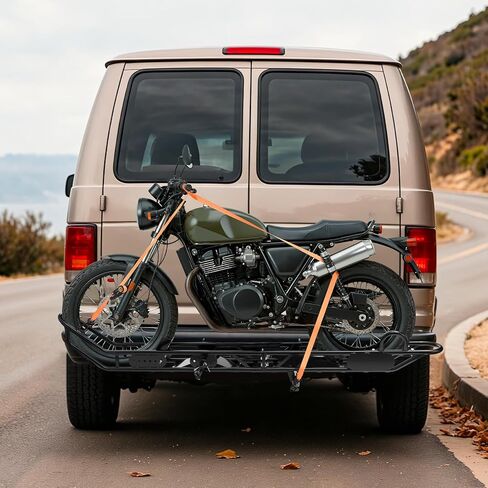 VEVOR Motorcycle Carrier, 500 lbs Capacity, Heavy Duty Steel Hitch Mount Rack with Anti-Tilt Lock Device, Straps & Stabilizer, Scooter Dirt Bike Trailer Hauler for Car Truck with 2-Inch Hitch Receiver in Saudi Arabia