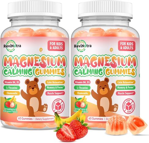 Magnesium Gummies for Kids - Magnesium Glycinate, L-Threonate Supplement with L-Theanine, Vitamin B6, D3 for Adults & Kids, Calm Magnesium for Sleep, Relaxation, Brain, Bones, Sugar Free Orange 60ct in Kuwait