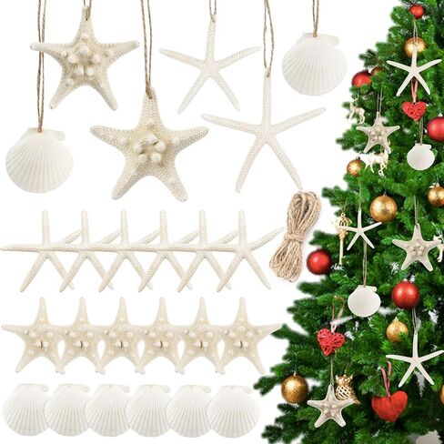 18 PCS Hanging Starfish, Mixed Starfish 1" to 3" Natural Scallop Shells Starfish White Knobby Starfish Ornaments for Wedding Beach Theme Party Home Decorations, DIY Crafts, Fish Tank in Kuwait