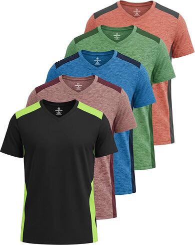 Real Essentials 5 Pack: Men’s V-Neck Dry-Fit Moisture Wicking Active Athletic Tech Performance T-Shirt in Kuwait