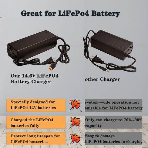 LiFePO4 Battery Charger, 14.6V 25A, for 12V Lithium Iron Phosphate Battery, Fast Charging, Safety Protections, Battery Maintainer in Saudi Arabia