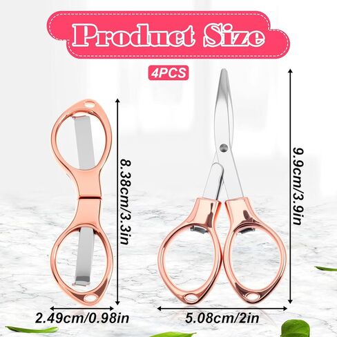 4 Pcs Folding Scissors Portable Mini Travel Scissors Shaped Mini Shear Telescopic Cutter Anti Rust Stainless Steel Scissor for Fishing Sewing Crafting Home Office Paper Travel (Rose Gold and Gold) in Saudi Arabia