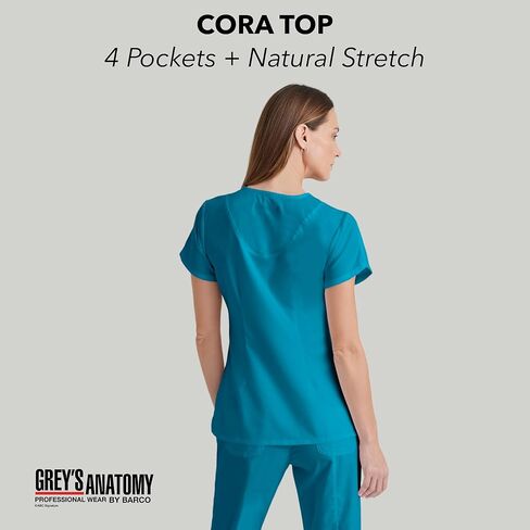 BARCO Grey's Anatomy Scrubs - بلوزة Cora Scrub للنساء، رقبة متقاطعة على شكل حرف V، سترة علوية نسائية فائقة النعومة من الخلف in Kuwait